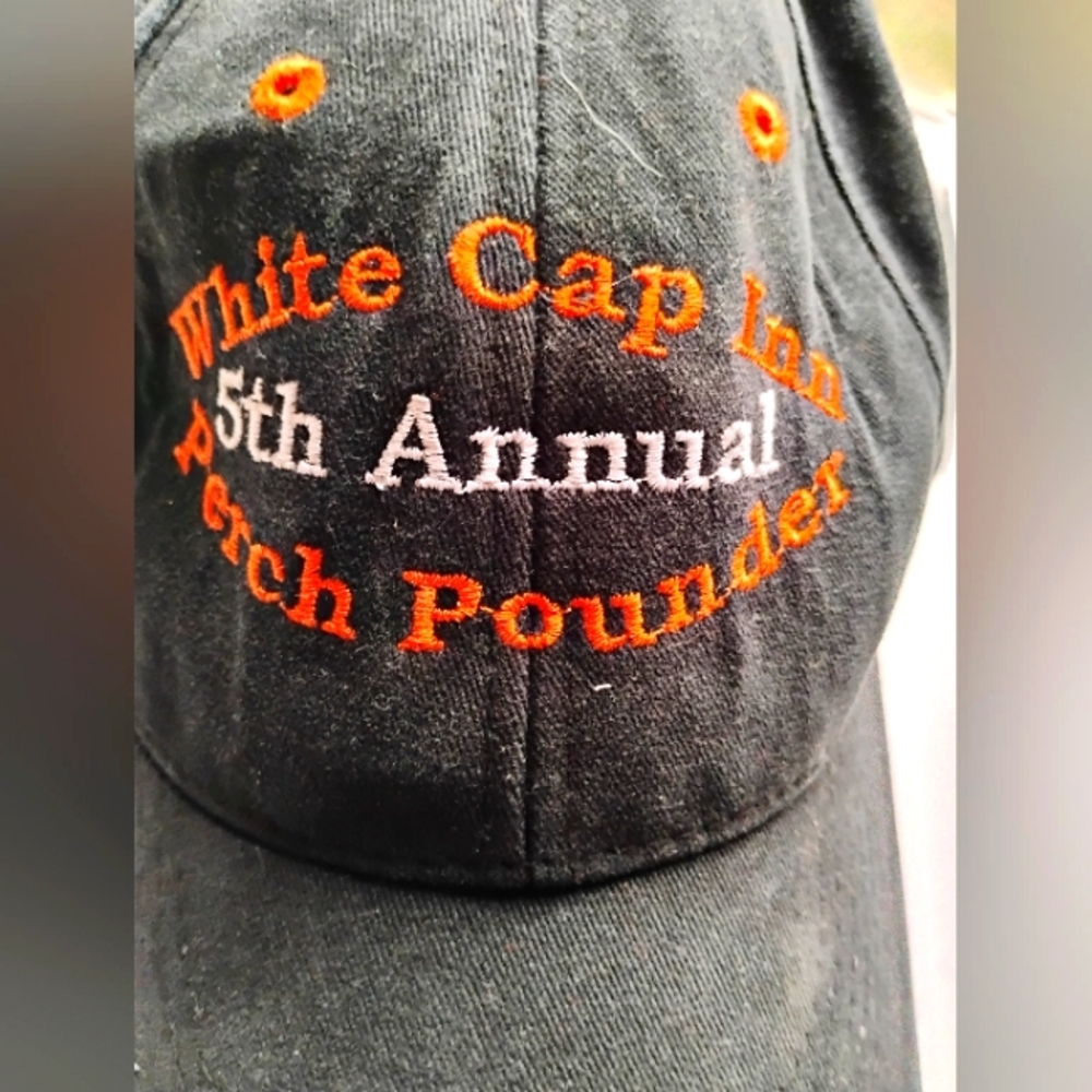 🎣  White Cap PERCH POUDER 5th Annual SPORTS 🧢BASEBALL CAP Black Unisex OS